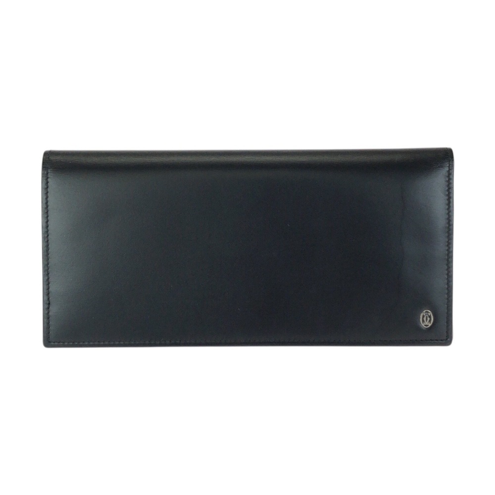 CARTIER Cartier Pasha de Black Leather Long Wallet with Silver Hardware for Men